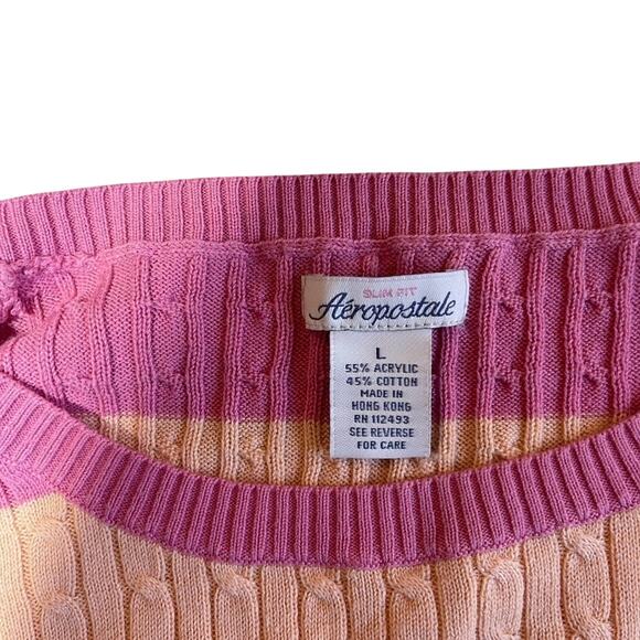 Vintage Aeropostale Striped Cable‎ Knit Sweater Pink Beige Size Large - Picture 5 of 5